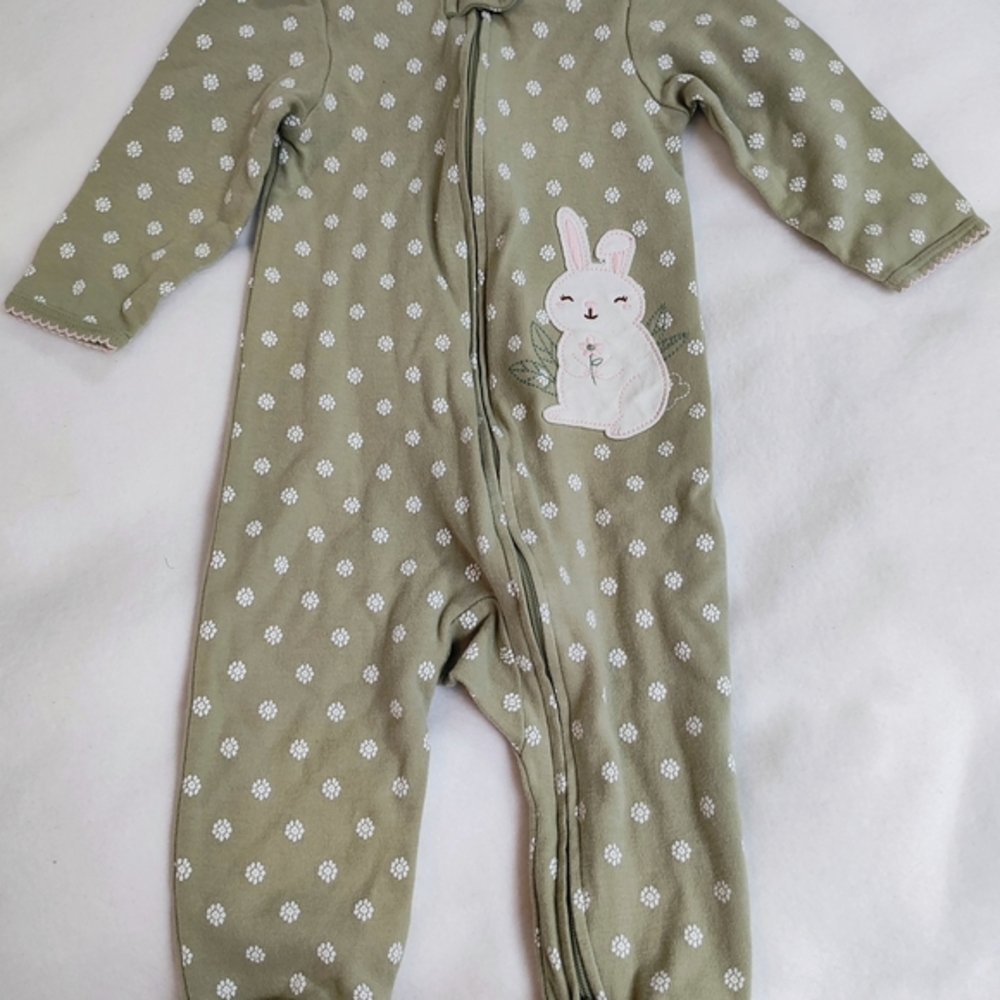 Green Polka Dot Kids One Piece with Bunny Design